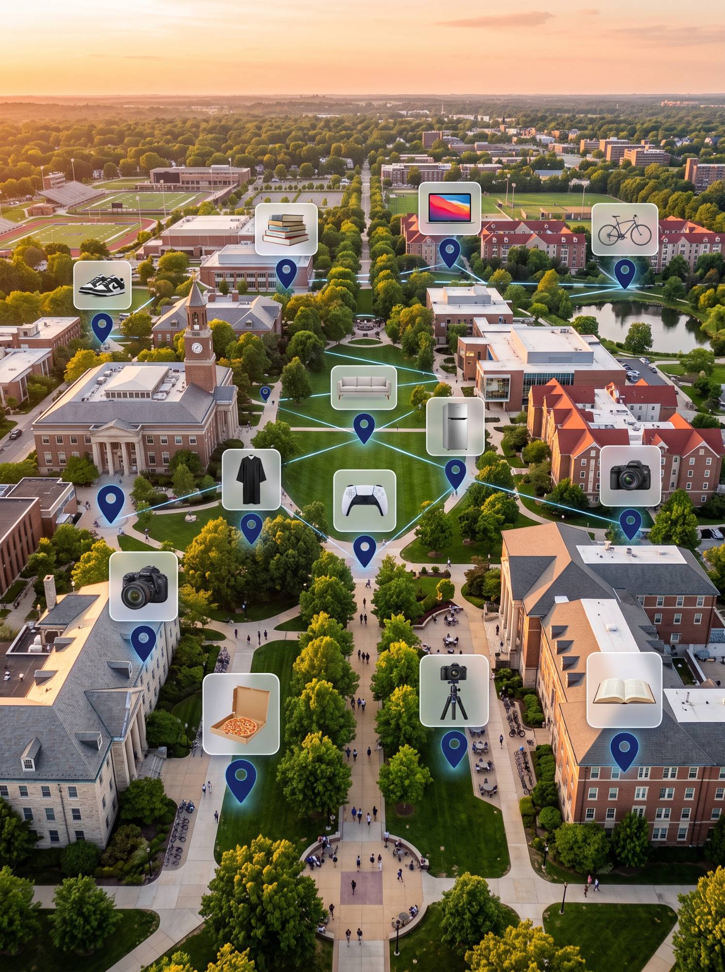 Campus Plus+ map showing available items and gigs